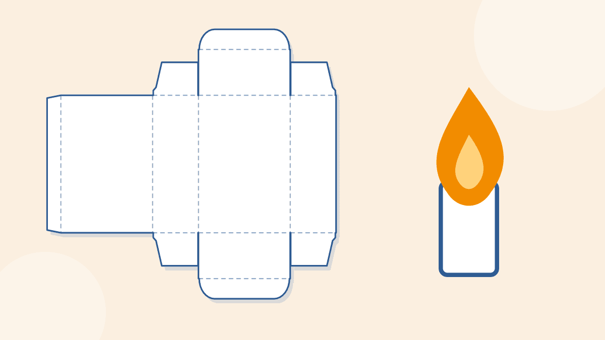 A flat tuck end box pattern with a candle
