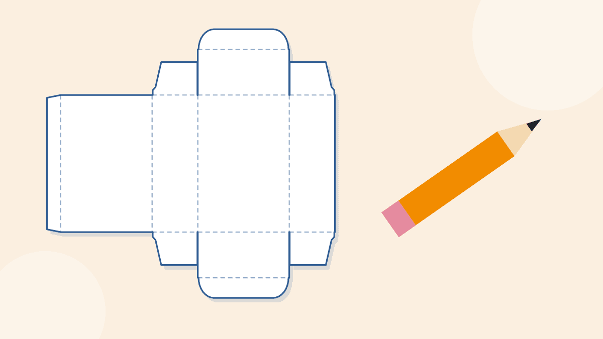 A flat tuck end box pattern with a pencil