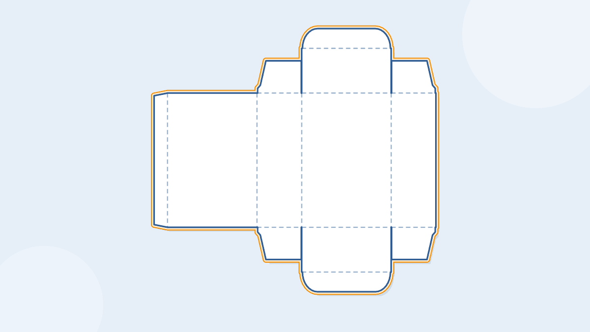 A flat box pattern with its cut line and an orange bleed line around it
