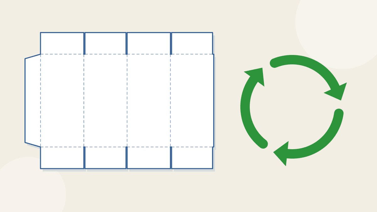 A flat cardboard box pattern with recycling arrows, for ways to reuse boxes