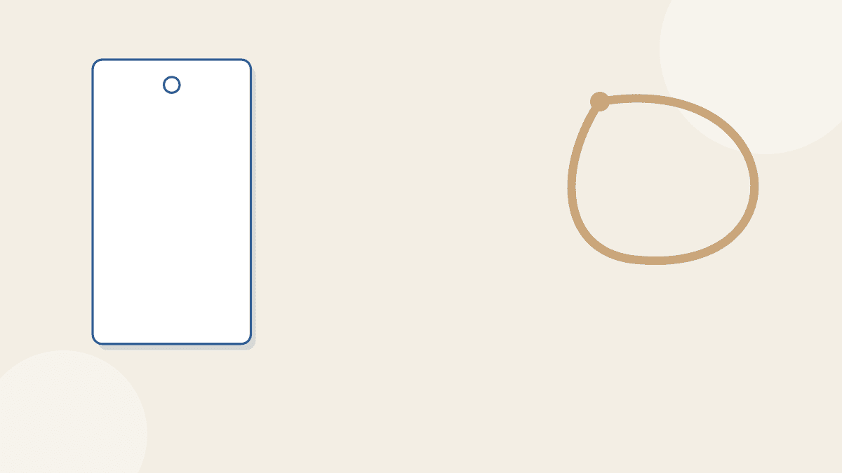 A flat hang tag pattern with a loop of string