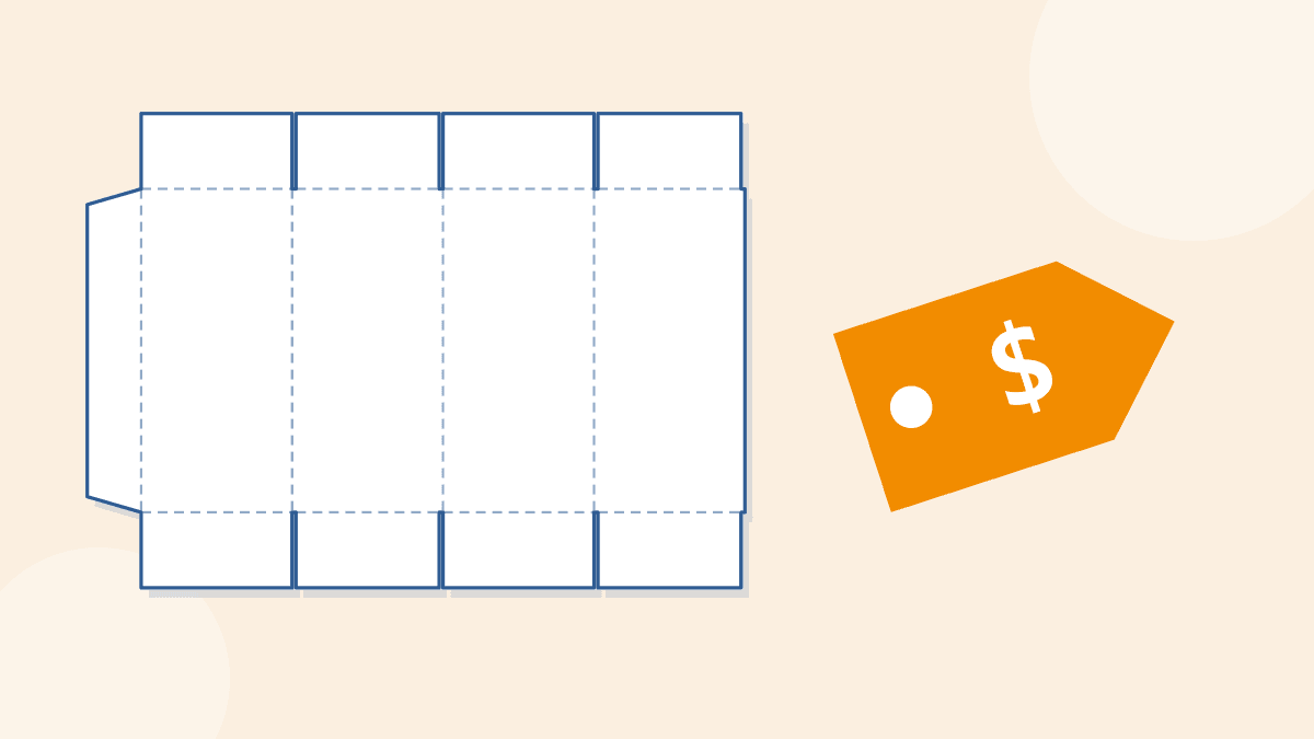 A flat shipping box pattern with a price tag