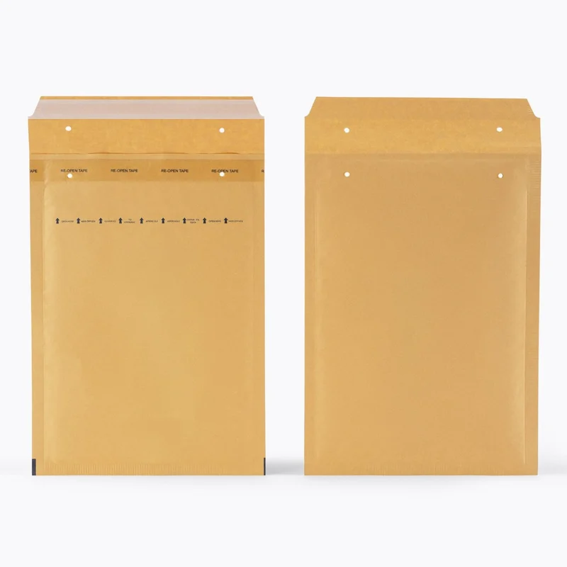 Two kraft padded bubble mailers with re-open tape strips
