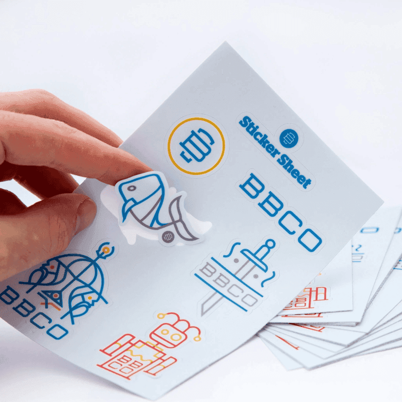 Sheet of custom printed stickers in different shapes and sizes