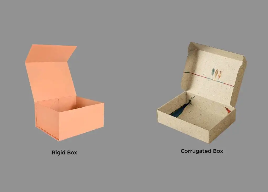 A rigid box and a corrugated box side by side